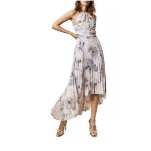 NWT Ted Baker Danniiey Woodland Pleated Dress Halter Neck Lined Size 00 US  RQ10